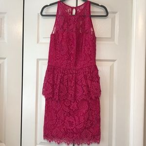 Milly Pink Lace Peplum Dress